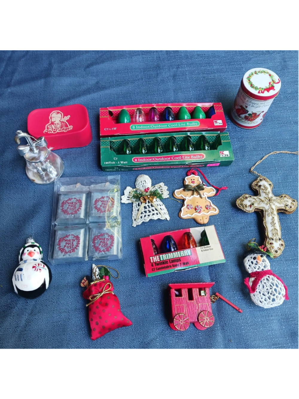 Vintage Junk Drawer Lot Christmas Holiday Ornaments Bulbs Etc